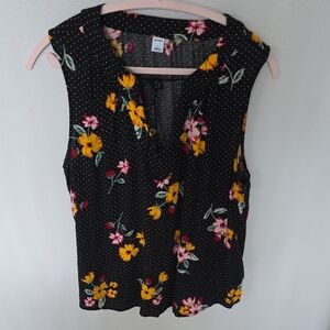 Old Navy Floral Dot Sleeveless Blouse - Black with Yellow and Pink